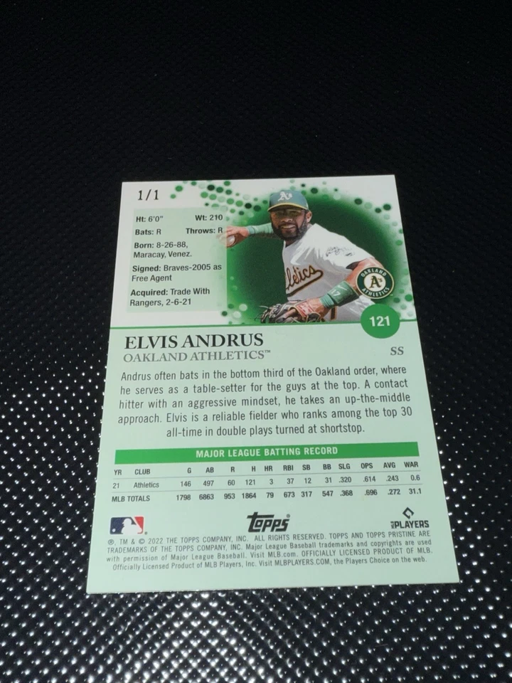Elvis Andrus 1/1 Superfractor 🔥 2022 Topps Pristine 1/1!!! - Изображение 3 из 3