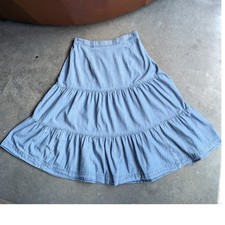 Tiered Y2K Denim Midi Skirt Size Large Boho Festival 90s Flowy Prairie Cottage