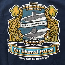 NWOT Vtg US Navy Silent Service USS Thresher Scorpion Submarine Tshirt Blue M