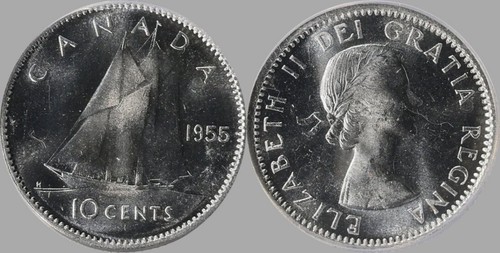 1955 KANADA SILBER 10 CENT ANACS MS64 BU UNC DETAILLIERTE MÜNZE
