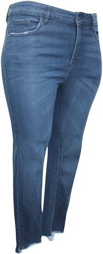 Jeans donna blu denim elasticizzato tasche posteriori cintura passanti orlo invecchiato gamba 28" - Foto 3 di 6