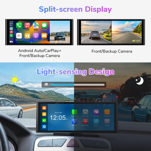 Portable Wireless Android Auto CarPlay 10.26" IPS Screen Car Stereo Radio 4K DVR - Picture 6 of 18