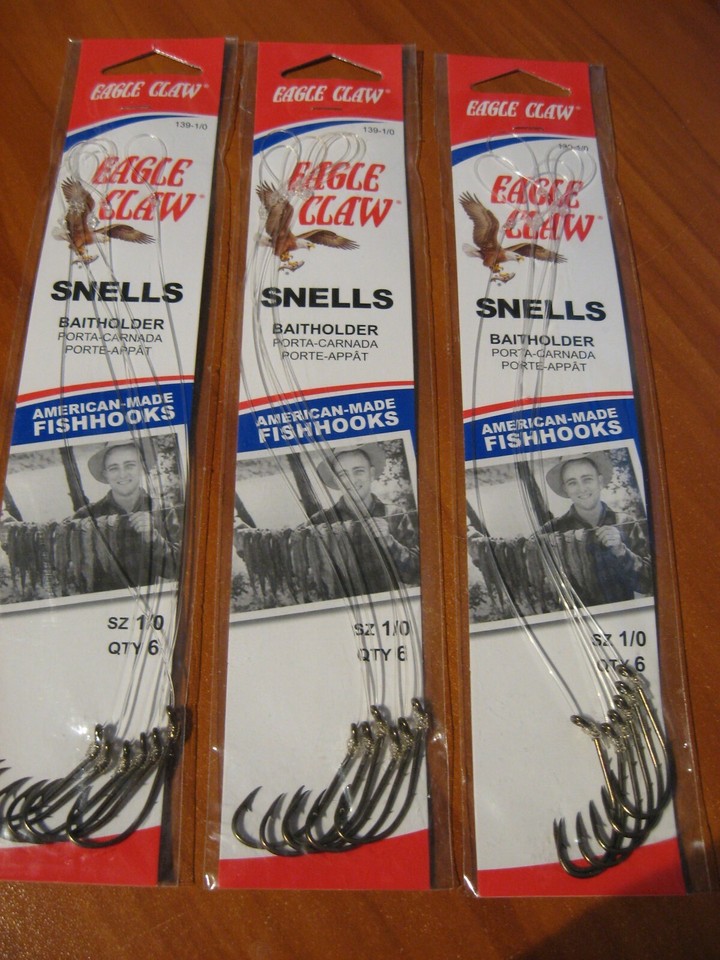 5 Packs De 6 Hameçons Aberdeen Snelled Eagle Claw Taille 2 - Dorés, Avec Bas De Ligne, Pour Tous Poissons