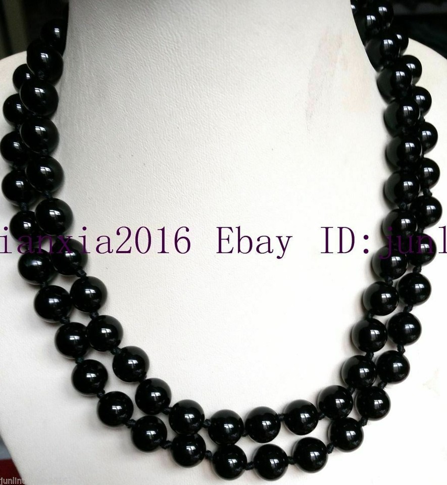 Huge 12mm Natural Black Agate Onyx Round Beads Beaded Necklace 18''AAA