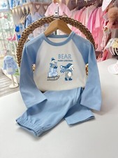 ?? Personalised Boys Christmas Pyjamas Sleepsuit 0-10y Blue Festive Sleigh Ride