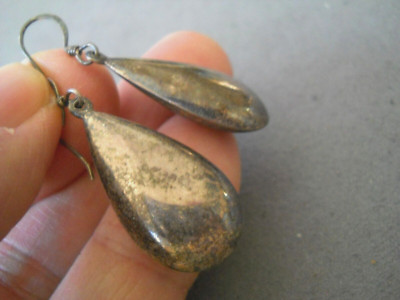 OLD Native American Navajo Sterling Silver 3D Teardrop Drop Hook Earrings 1.7''