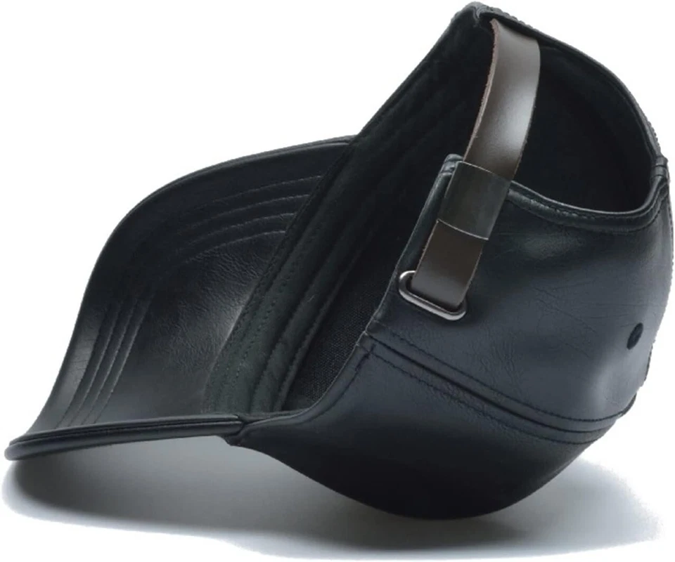 Black Leather Baseball Cap Hat, Mens, Womans,  Adjustable Faux Leather Vegan - Image 3 of 4