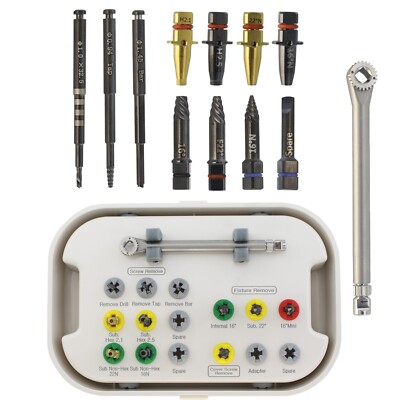 Dental Implant Fixture & Fractured Screw Removal Kit Drill Bar Remover Extractor