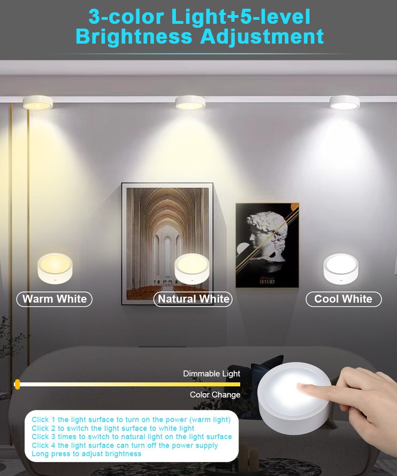 4 Pcs LED Pucks Lights Indoor Under Lights LED USB Rechargeable