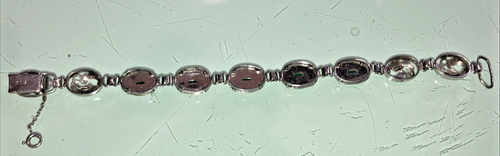 Vintage 14K White Gold Bracelet, 5 Pieces Green Oval Cabochon Cut Jade 6 1/4" - Picture 10 of 18