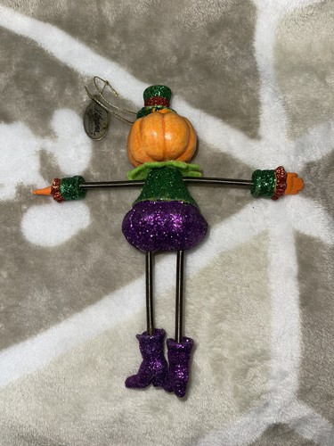 HALLOWEEN BOBBLE HEAD PUMPKIN ORNAMENT W/HAT Katherines Collection 6” - Picture 6 of 6