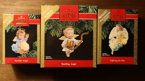 Hallmark 3 Angel Lighted Magic Ornaments. 1990, 1991, 1992