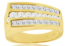 WIDE 1.56CT DIAMOND 14K YELLOW GOLD ROUND  PRINCESS 3 ROW RECTANGULAR MENS RING