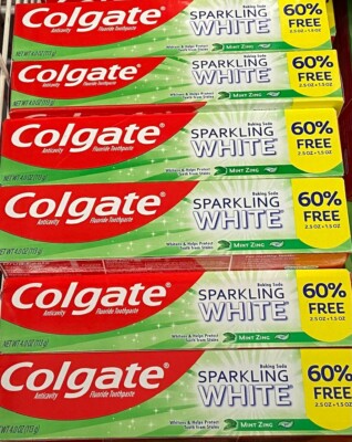 6 tubes - Colgate Sparkling White Baking Soda Mint Zing Gel toothpaste 4.0 oz