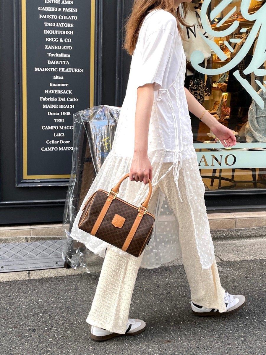 Auth CELINE Macadam PVC Brown Medium Boston Handbag PM | eBay