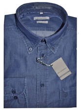 CAMICIA UOMO Jeans taglia M L XL XXL XXXL 100% cotone tela leggera blu scuro