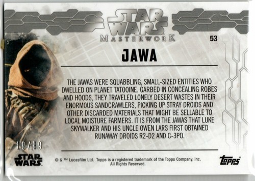 STAR WARS 2017 TOPPS MASTERWORK 53 GREEN PARALLEL BASE JAWA 19/99 - Picture 2 of 2