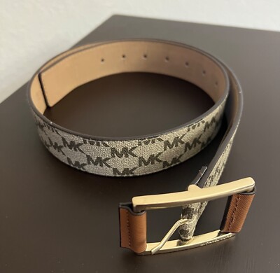 Michael Kors Women\'s Gold Buckle Belt, Brown/Luggage MK Logo Size S s-l400.jpg main image 2