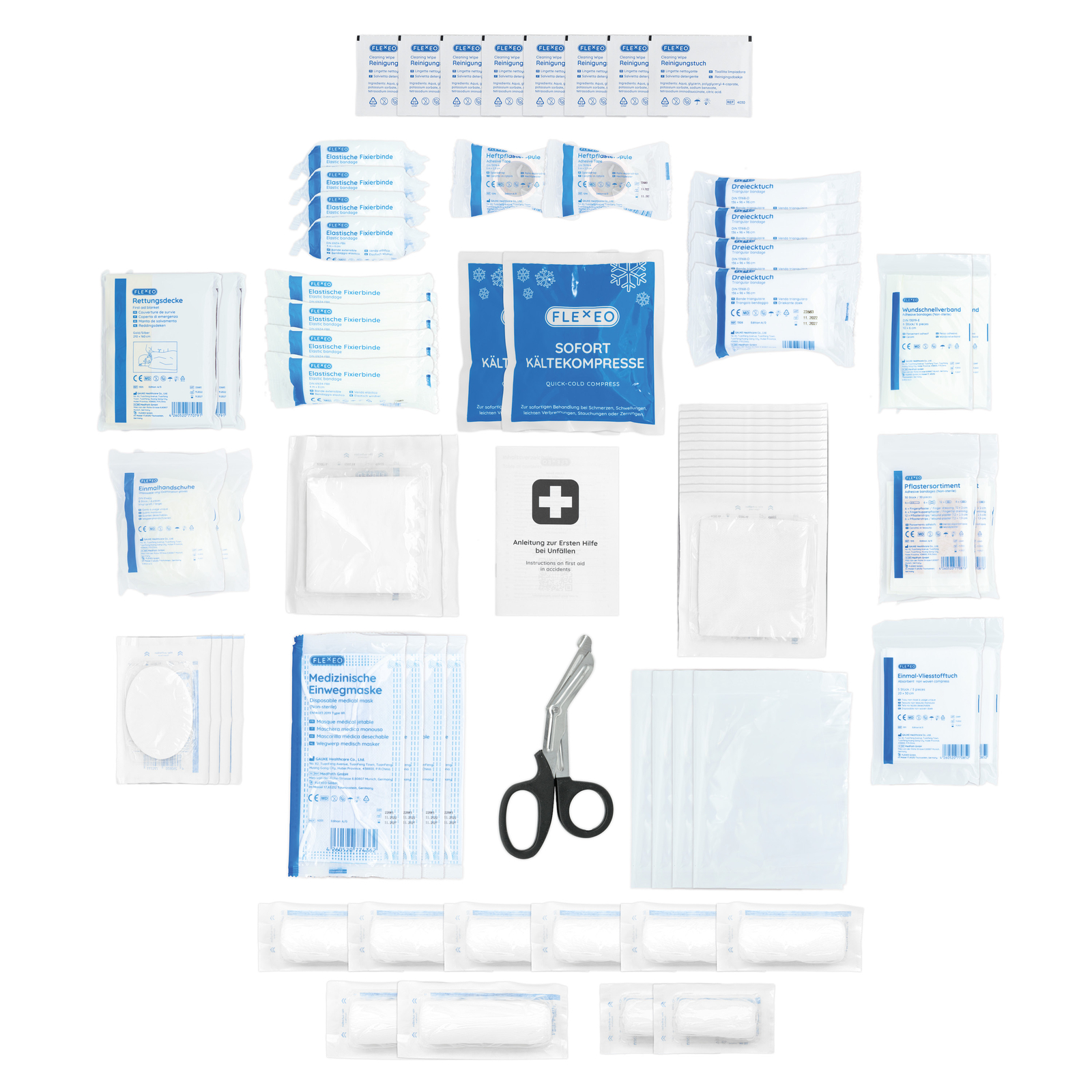 FLEXEO Füllung DIN 13169 für Erste-Hilfe-Koffer, Nachfüllset Verbandsmaterial
