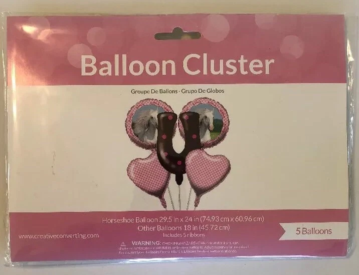 Horse Balloons Horseshoe White Pink Gingham Heart Ribbon Dots Brown Equestrian - Image 2 of 4
