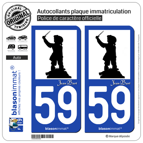 2 Stickers autocollant plaque immatriculation : 59 Jean Bart Silouhette - Picture 8 of 9