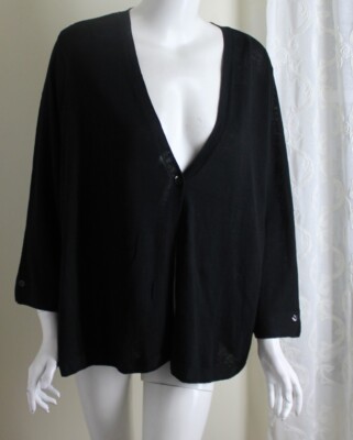 J.jill Sz 2X Black Fly-Away Cardigan Sweater Cotton Linen Beachy Breezy