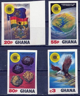GHANA 1983 COMMONWEALTH DAY SC#822-25 MNH IMPERF BIRD EAGLE MINERALS FLAGS  (DE26