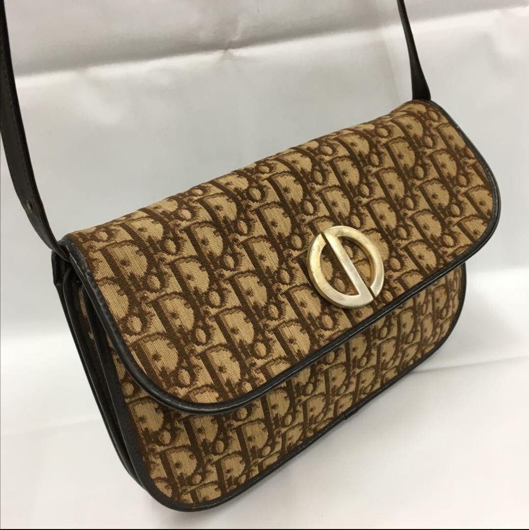 Christian Dior CD Shoulder Bag Trotter Canvas Leather Brown Auth