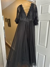 Long Black Sequin Tulle Women s Dress New