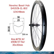 650B 27.5er XC MTB Carbon Fiber Clincher Rear Wheels 30x30mm Boost 12x148mm Hub