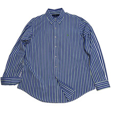 Ralph Lauren Custom Fit Shirt L Blue/Green Stripe Long Sleeve Green Pony Cotton
