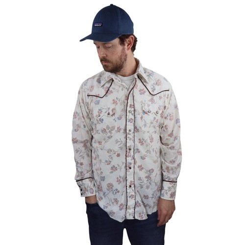 Vtg 70s Dee Cee Western Floral Pearl Snap Shirt Mens Large 16 Digital Floral L/S - Picture 2 of 10