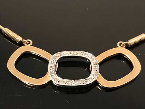 14K GOLD YELLOW WHITE CHOKER DESIGNER NECKLACE WITH DIAMONDS - Picture 2 of 5