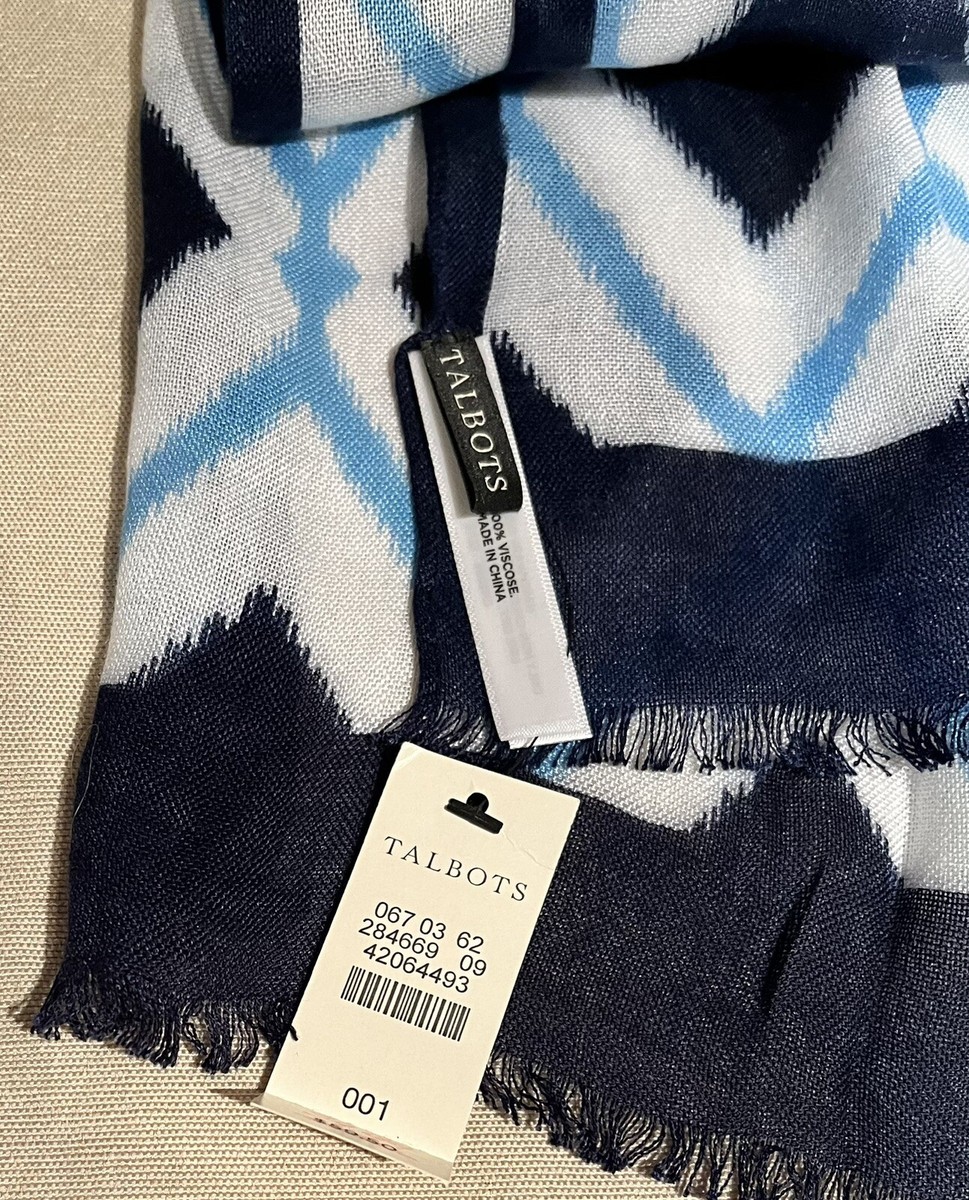 Talbots Vibrant Oblong Scarf 72 X 27 Blue White Diamond Spring