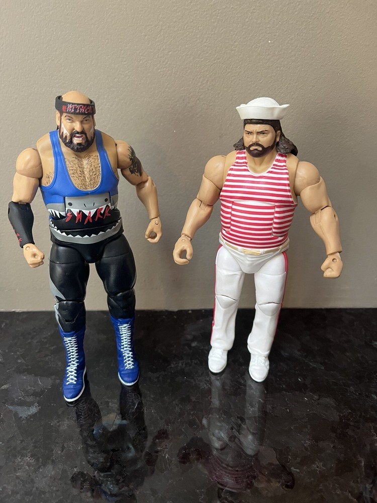 WWE Mattel Elite Shark & Tugboat Wrestling Figures WWF Earthquake Typhoon