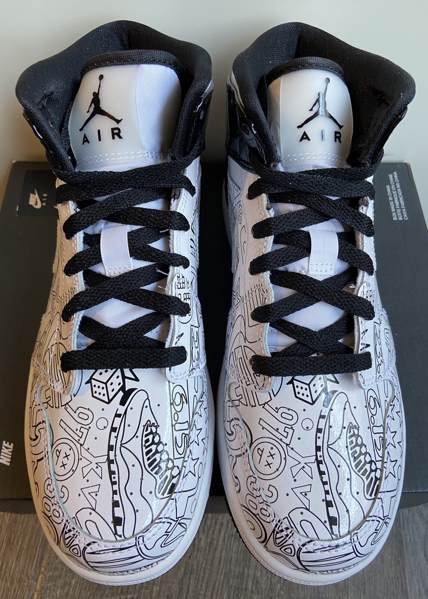 Nike Air Jordan 1 Mid SE (GS) White Black Volt DC4099-100 Size 4.5