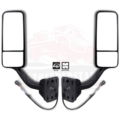 LH+RH Side Hood Black Power Heated Mirrors For Freightliner Cascadia 2008-16