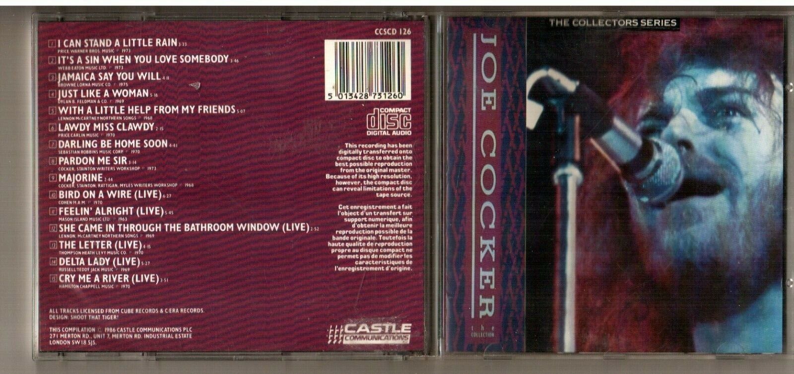 Joe Cocker ‎– The Collection Castle Comm Collectors Series +Live Track CCSCD 126