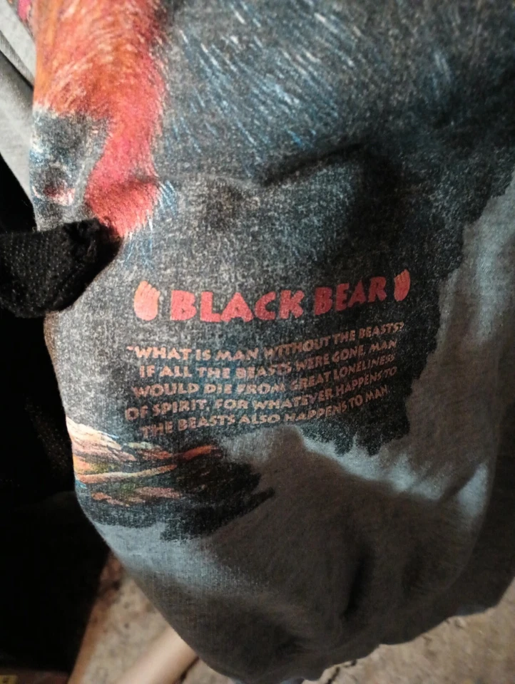 Sudadera Vintage Años 90 Estampado Animal Oso Negro Cuello Redondo Gris Vida Salvaje Grande Foto 3 de 4