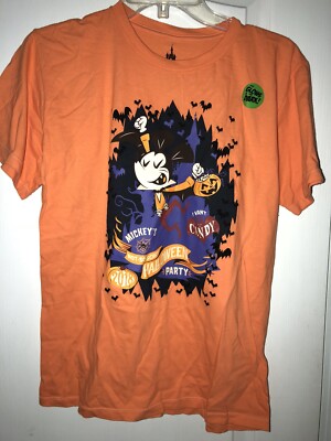 New Wt Disney Mickey Youth Large Orange Halloween Glow In The Dark T Shirt 18 Ebay