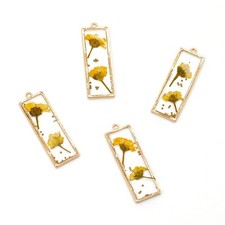Clearance 8PCS Gold Tone Real Dried Flower Resin Rectangle Charm Pendant GBY410