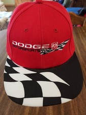Vintage Dodge Motorsport Hat Snapback Red Made in USA Checkered Flag,Displayed