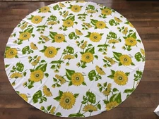 Vera Newman Round Tablecloth Fabric Flower Power Sunflowers 70 inch Small Hole 