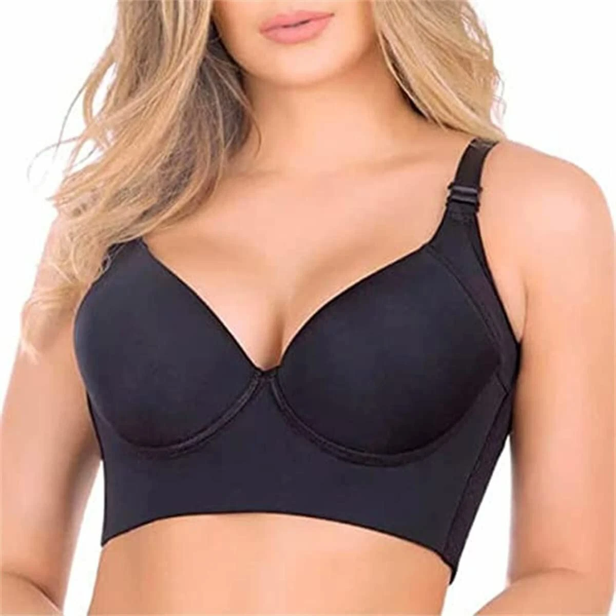 Women Deep Cup Bra Hide Back Fat Bra, Full Back Coverage Push Up Sports Bra