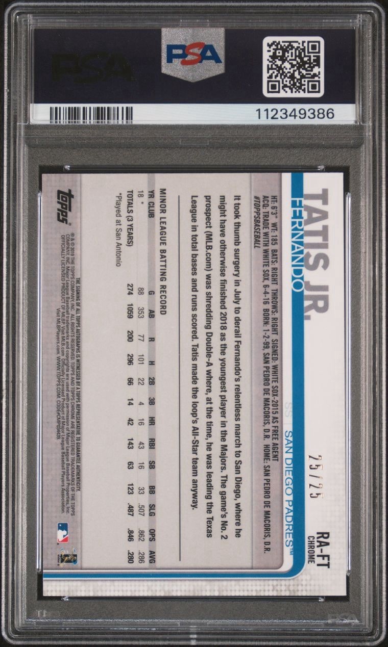 2019 Topps Chrome Fernando Tatis Jr. Orange Wave Refractor RC Auto /25 PSA 10 view 2