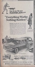 1961 newspaper ad for Rambler - Everything Works, Nothing Rattles, station wagon