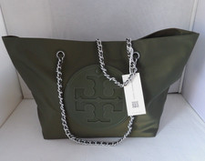 Image of NWT Authentic TORY BURCH ELLA Chain Olive Green Women's Tote Bag Large