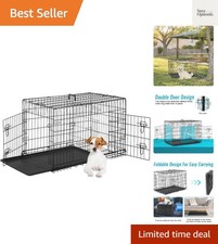 Dog Crate for Small Dogs 24 Inch Folding Metal WirePet Cage Double Door W/Div...