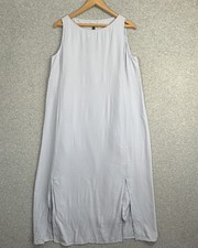 Eileen Fisher 100 Silk Maxi Tank Dress Medium Blue Sleeveless Side Slit Lined