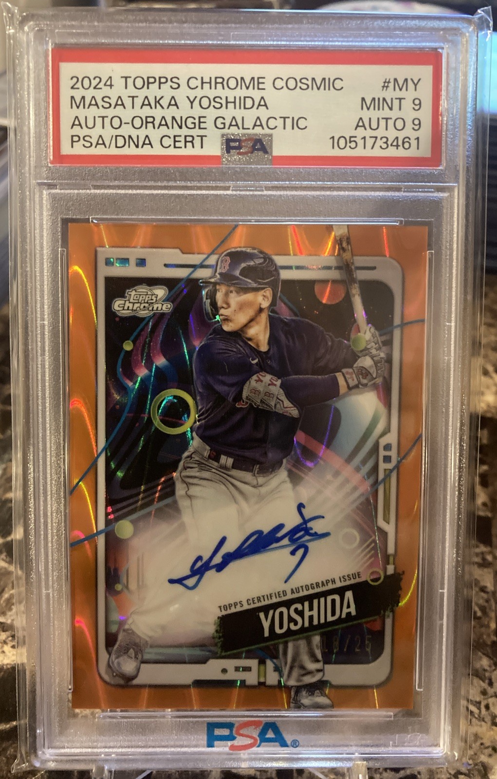 2024 Topps Chrome Cosmic Auto-Orange Galactic #MY MASATAKA YOSHIDA Auto PSA 9